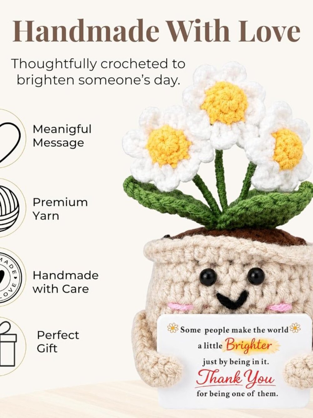 Thank You Gifts for Women, Crochet Daisy Appreciation Gift, Handmade Flower Desk - Picture 3 of 6